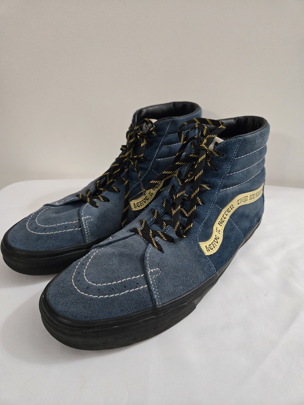 Vans Blue Suede High-Top Sneakers with Yellow Accent